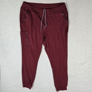 Jaanuu Women Scrub Pants 1XL Burgundy Nylon Rayon Jogger J95117C Zipper PO#395